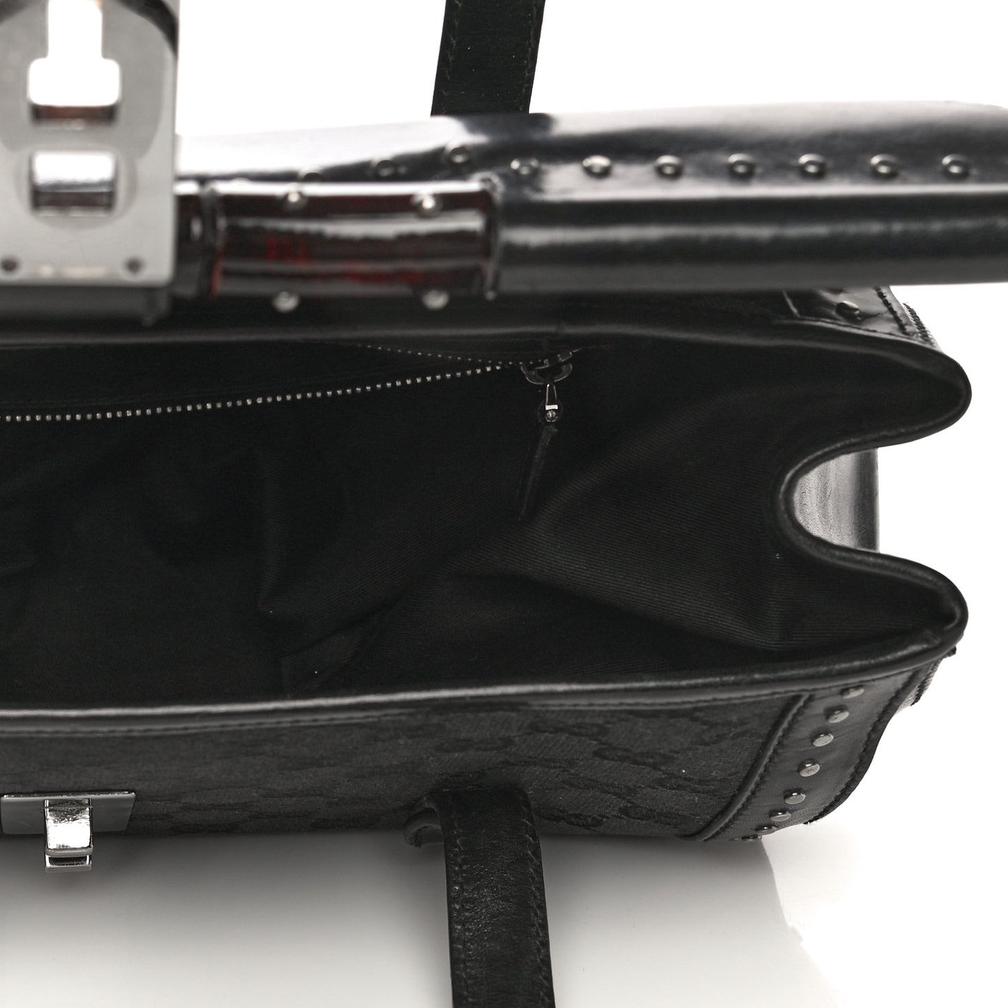 Monogram Studded Bamboo Bullet Satchel Black