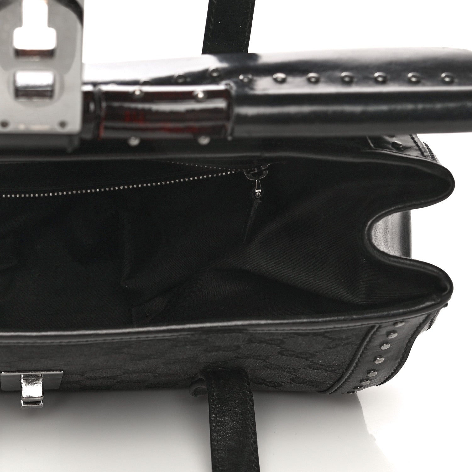 Gucci Monogram Studded Bamboo Bullet Satchel Black 4 of 16