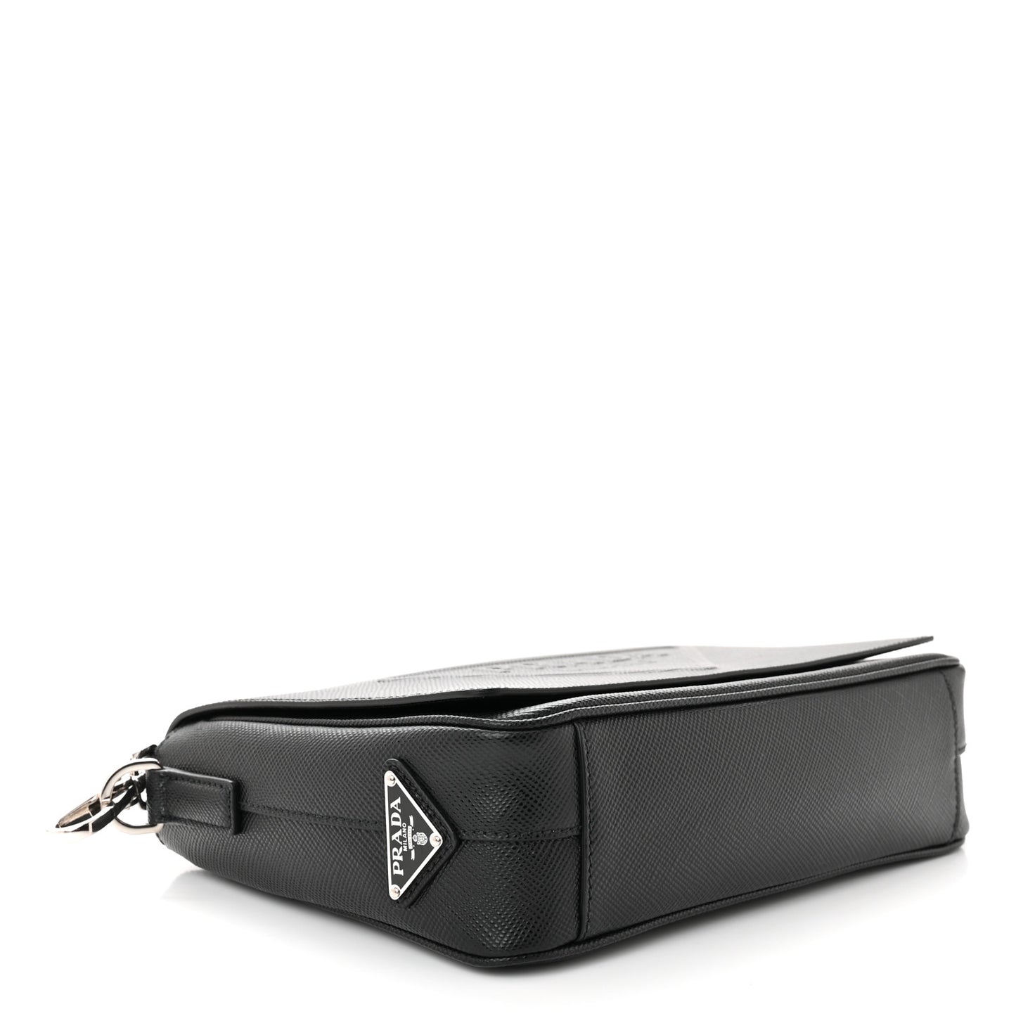 Saffiano Cuir Triangle Logo Embossed Flap Crossbody Black