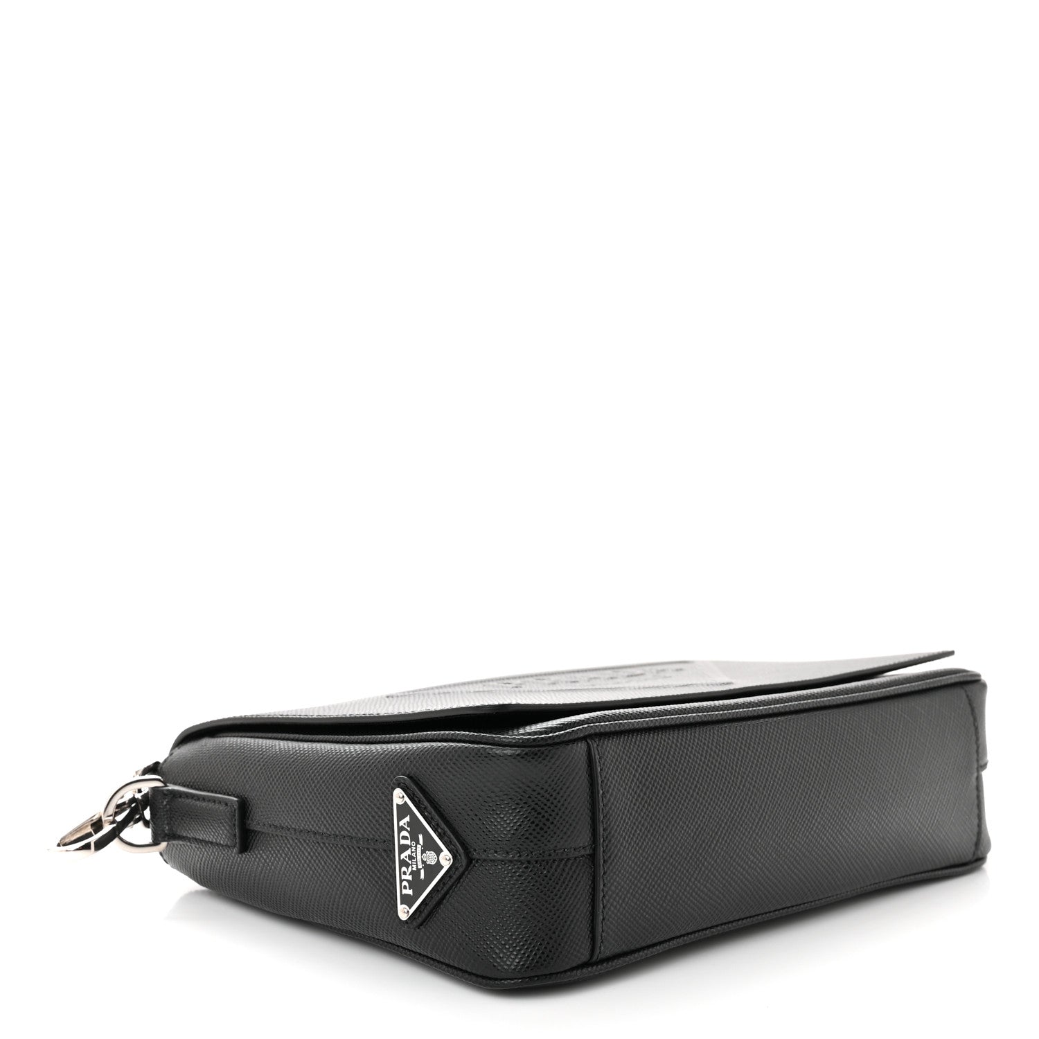 Prada Saffiano Cuir Triangle Logo Embossed Flap Crossbody Black 4 of 9