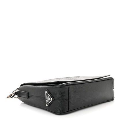 Prada Saffiano Cuir Triangle Logo Embossed Flap Crossbody Black 4 of 9