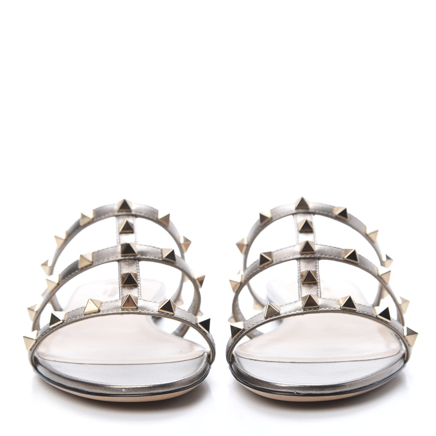 Metallic Nappa Rockstud Caged Flat Slide Sandals 36.5 Sasso