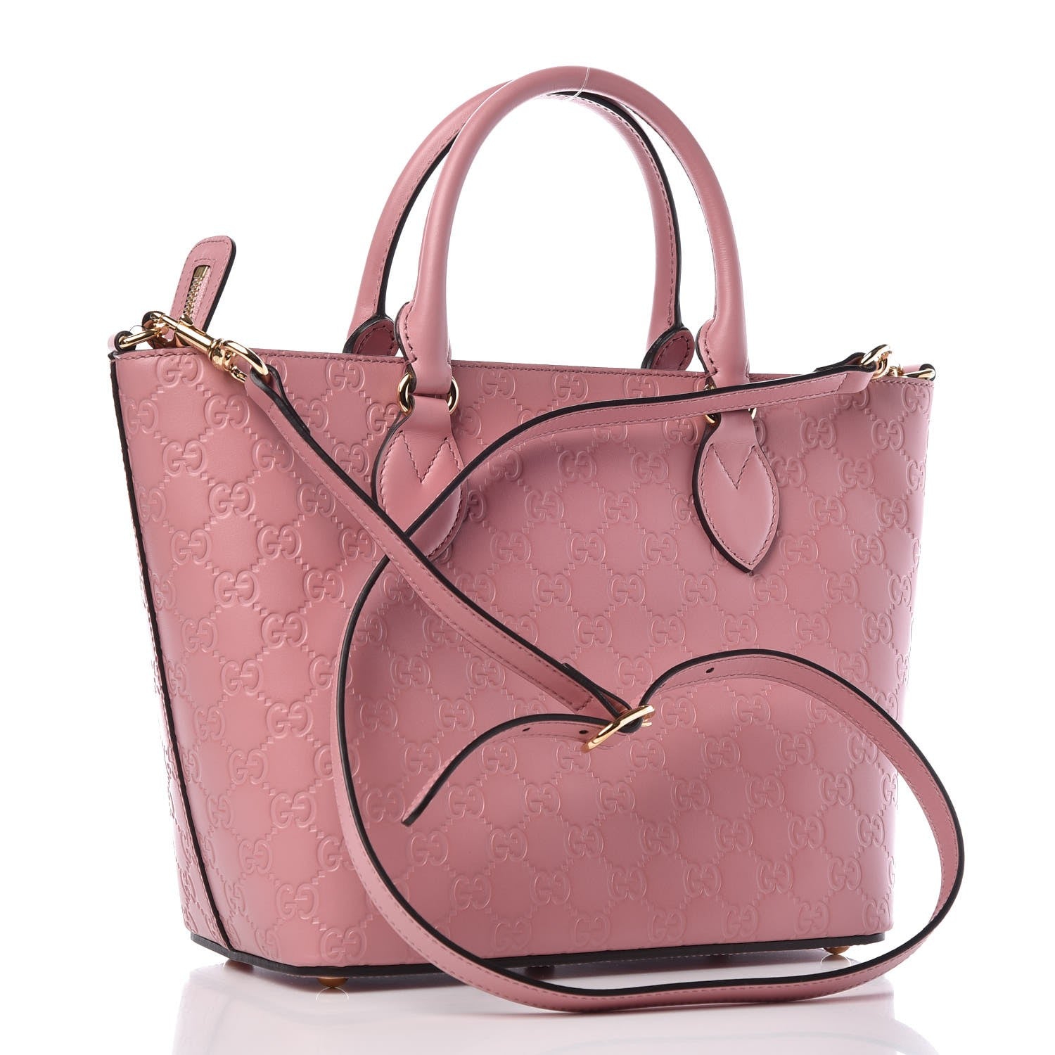 Gucci Guccissima Signature Small Zippered Bucket Tote Rose Baby Candy 3 of 8