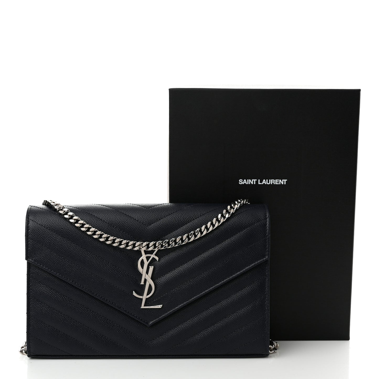 Grain De Poudre Matelasse Chevron Monogram Chain Wallet Deep Marine