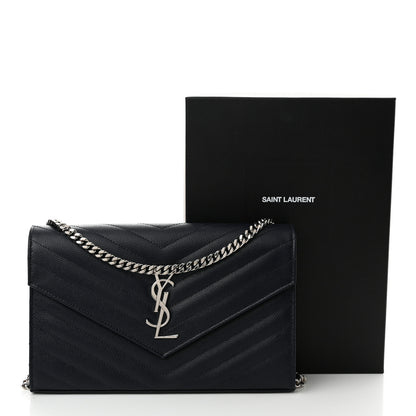 Saint Laurent Grain De Poudre Matelasse Chevron Monogram Chain Wallet Deep Marine 12 of 12