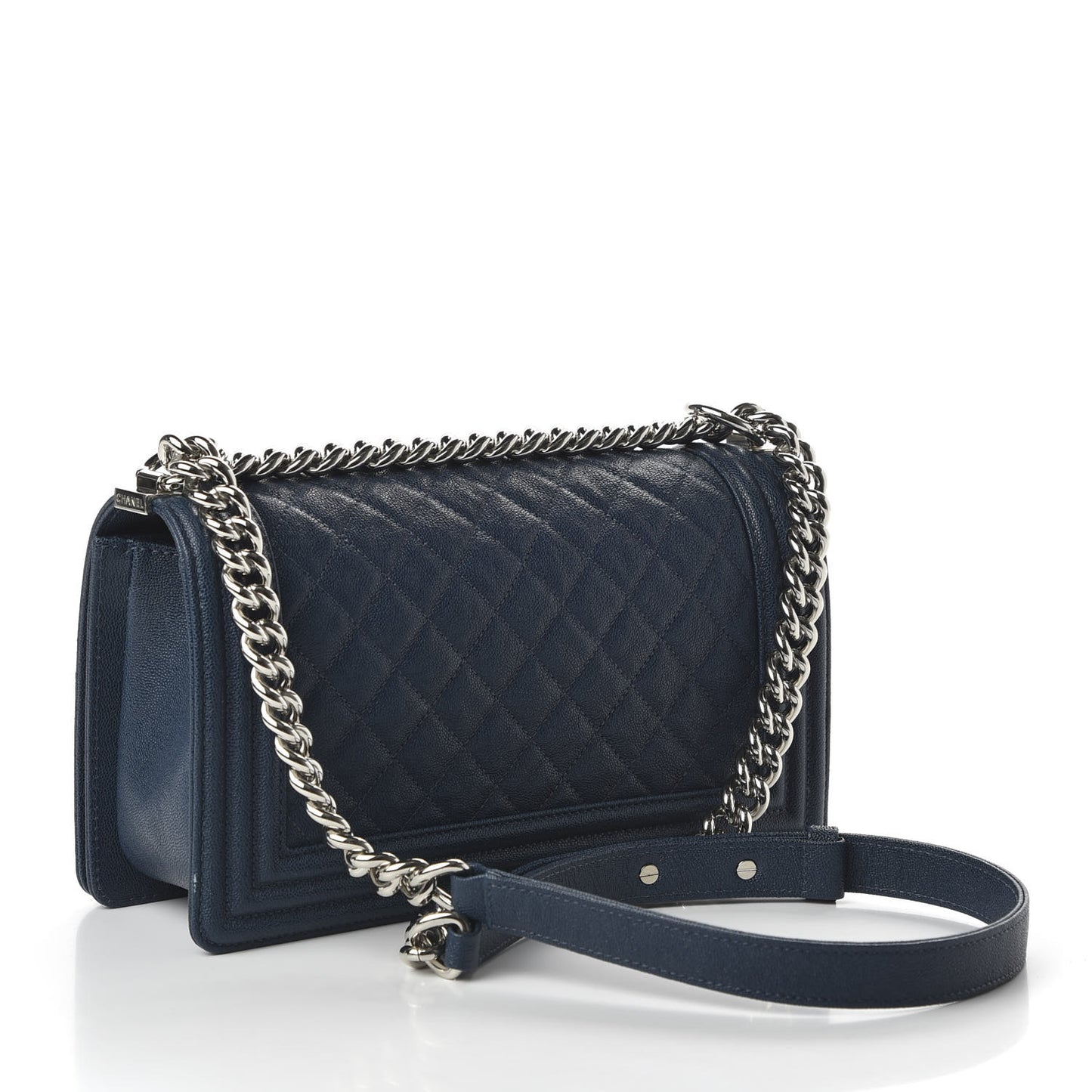 Caviar Quilted Medium Boy Flap Navy