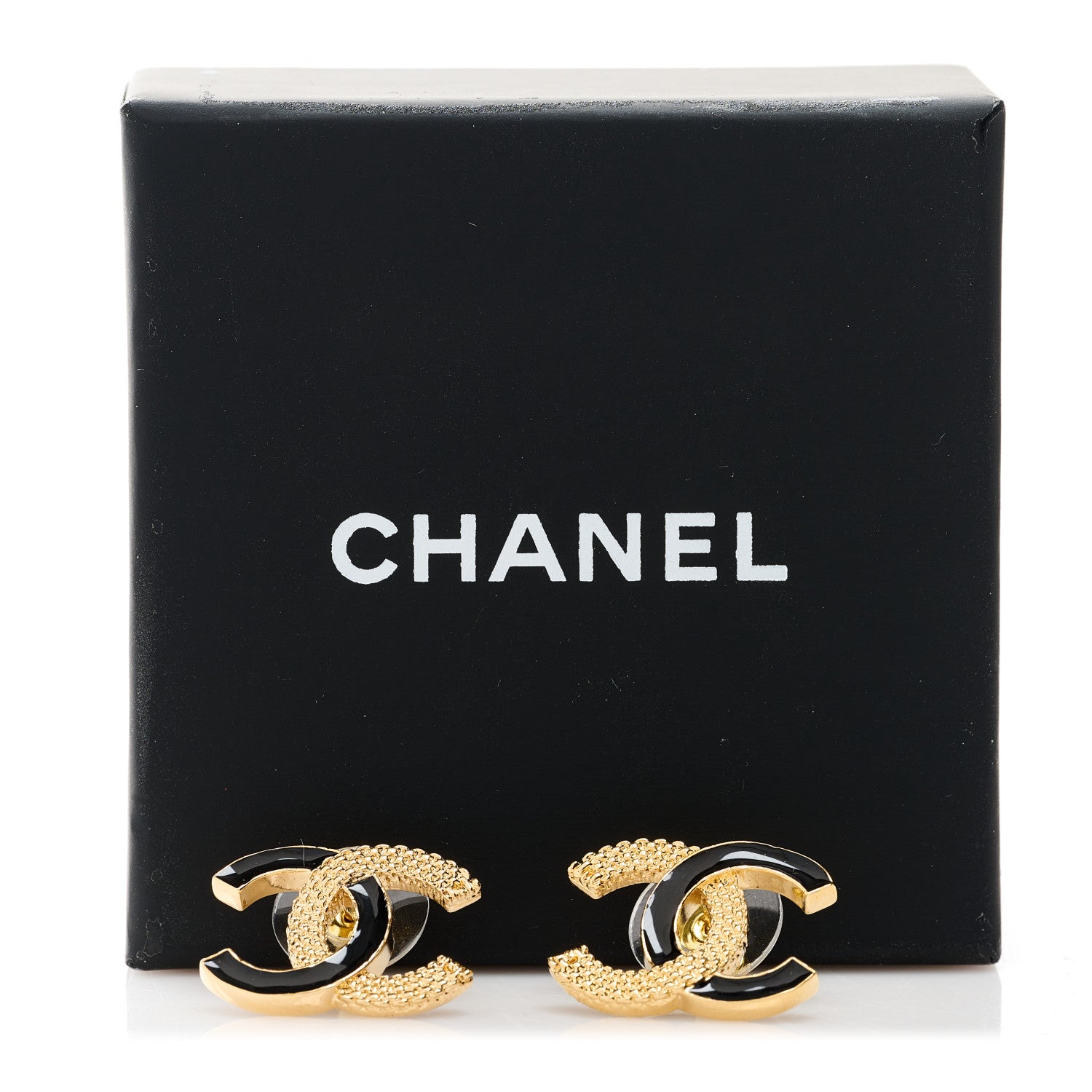 Chanel Metal Enamel CC Earrings Black Gold 5 of 5