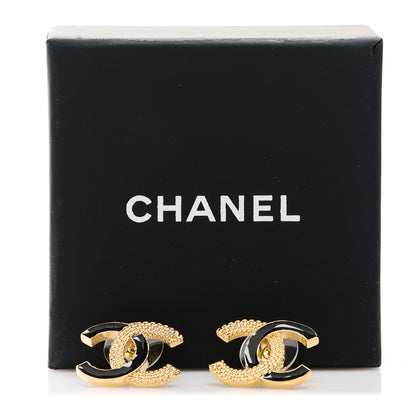 Chanel Metal Enamel CC Earrings Black Gold 5 of 5