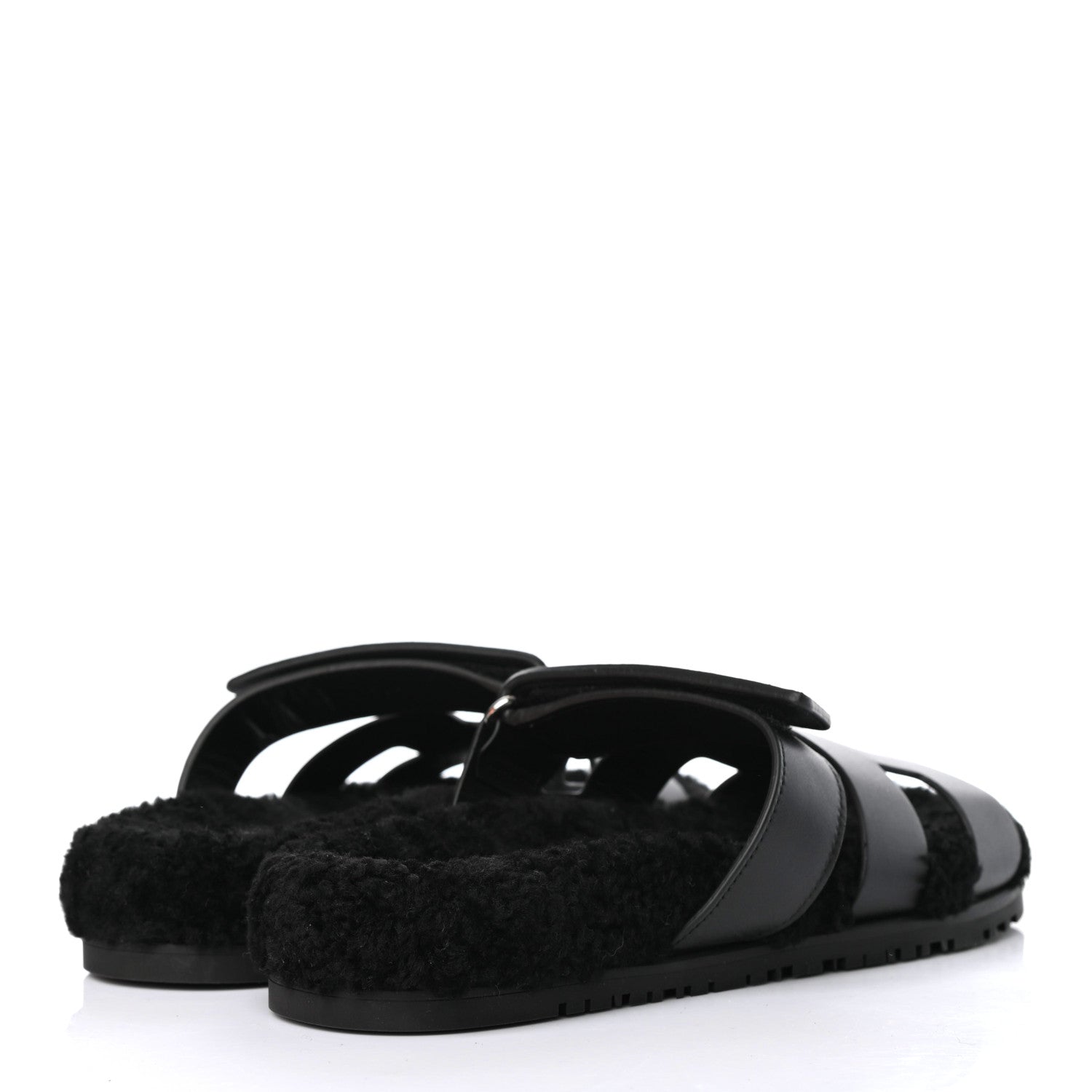 Hermes Calfskin Woolskin Womens Chypre Sandals 41 Black 4 of 9