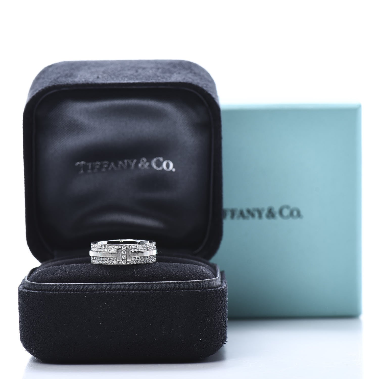 Tiffany 18K White Gold Diamond T Two Wide Ring 49 5 7 of 7