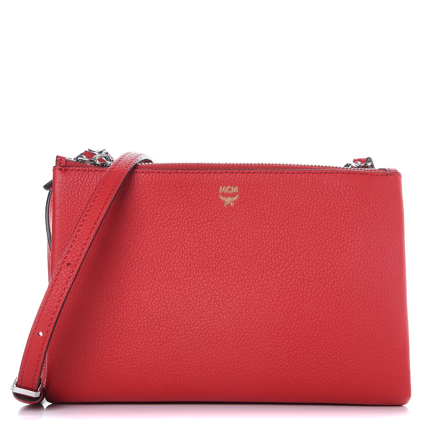MCM Grained Calfskin Milla Double Crossbody Bag Ruby Red 1 of 17