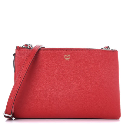 MCM Grained Calfskin Milla Double Crossbody Bag Ruby Red 1 of 17
