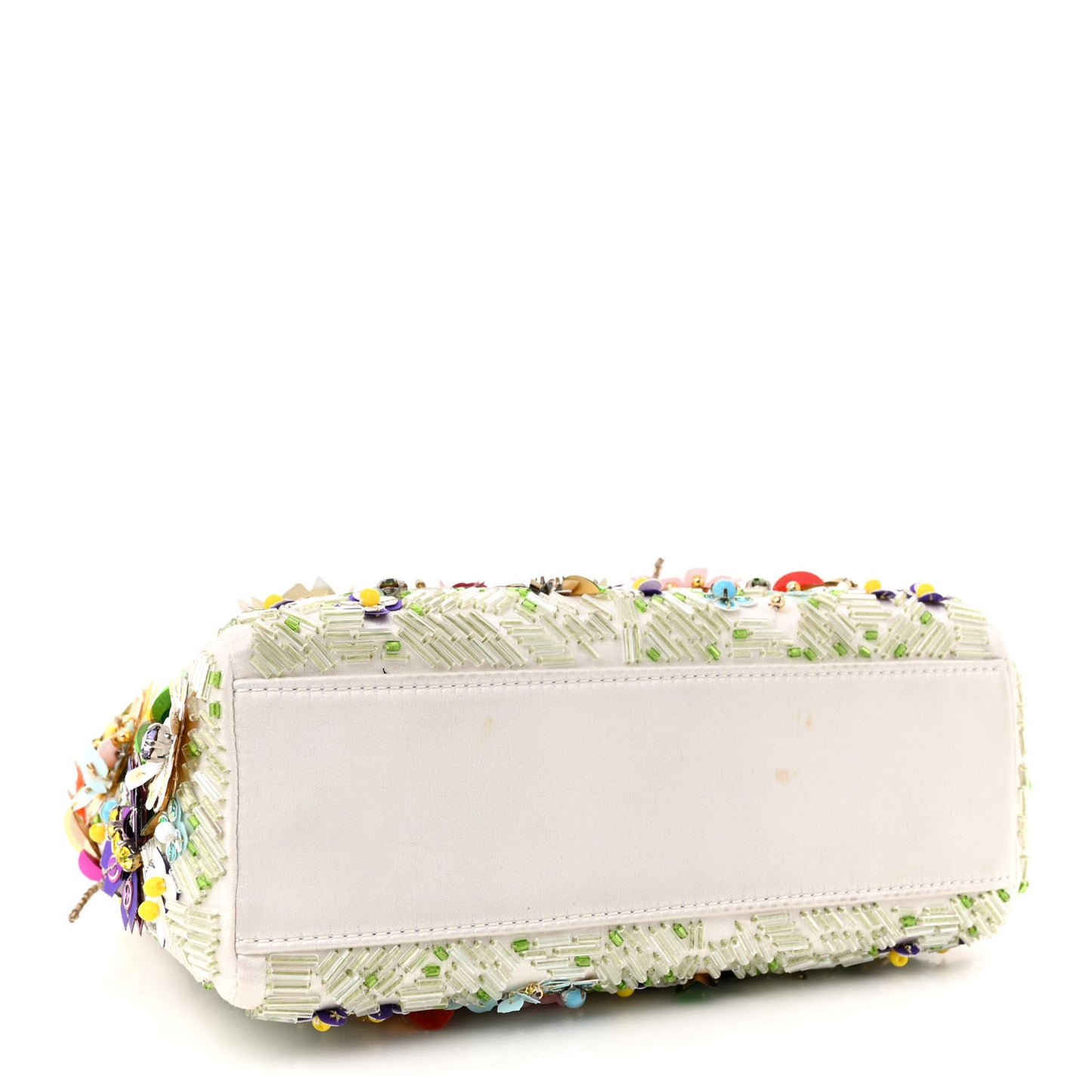 Satin Beaded Floral Embroidered Mini Lady Dior White Multicolor