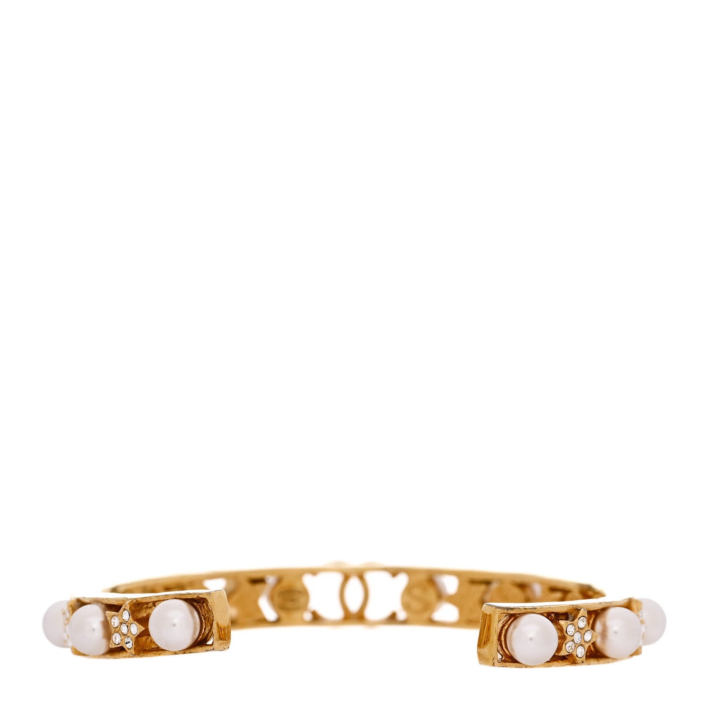 Pearl Crystal CC Star Cuff Bracelet S Gold