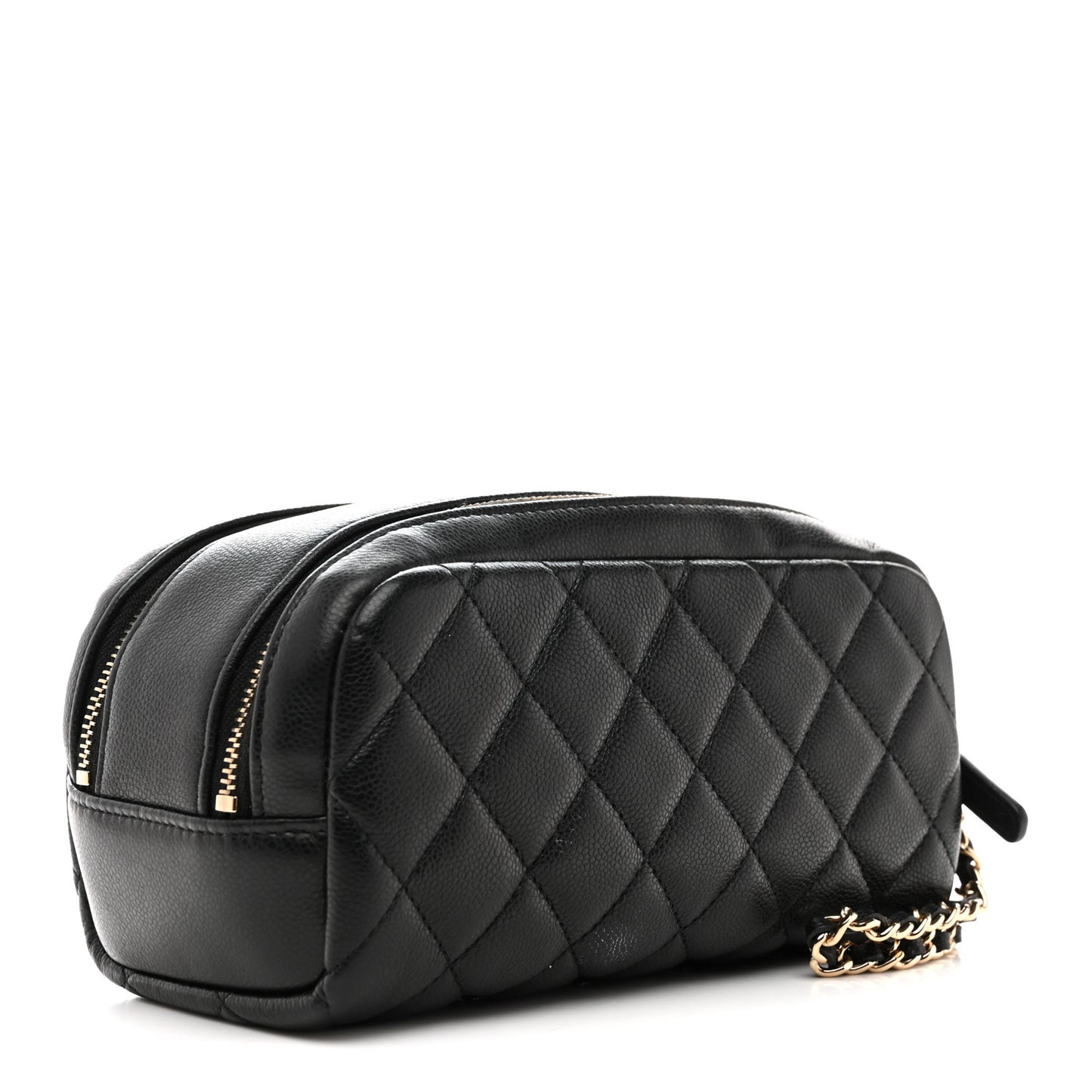 Caviar Quilted Toiletry Case With Chain Black