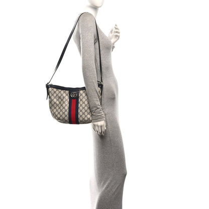 Gucci GG Supreme Monogram Textured Dollar Calfskin Web Small Ophidia Half Moon Hobo Beige Blue 2 of 10