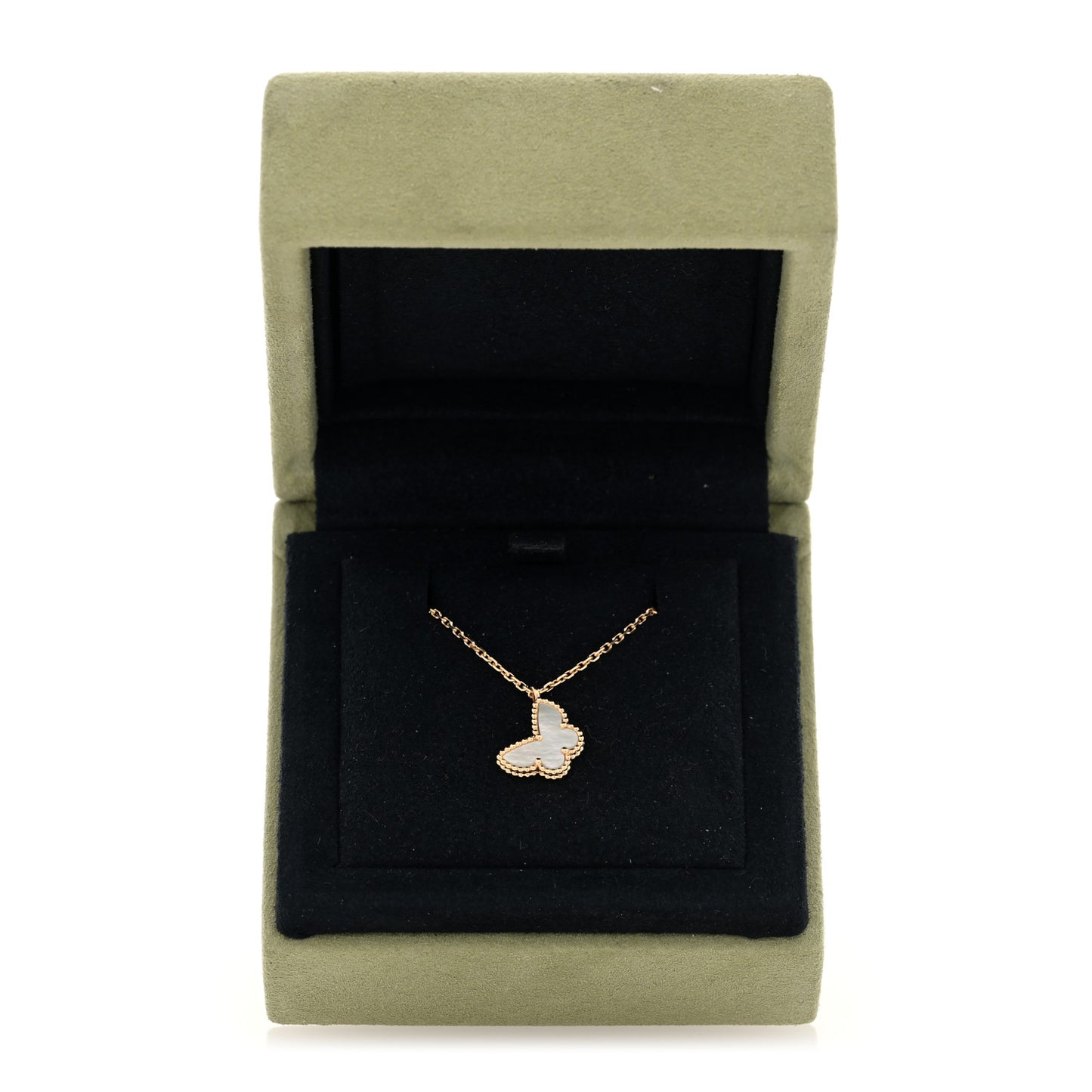 18K Yellow Gold Mother of Pearl Sweet Alhambra Butterfly Pendant Necklace