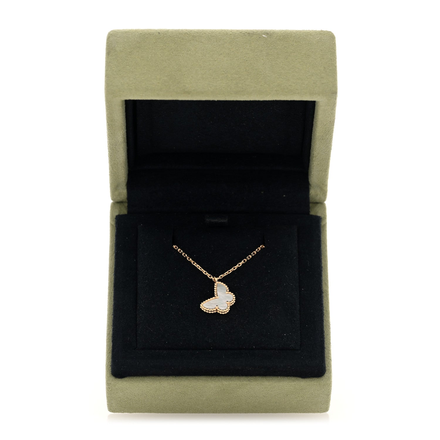 Van Cleef & Arpels 18K Yellow Gold Mother of Pearl Sweet Alhambra Butterfly Pendant Necklace 5 of 5
