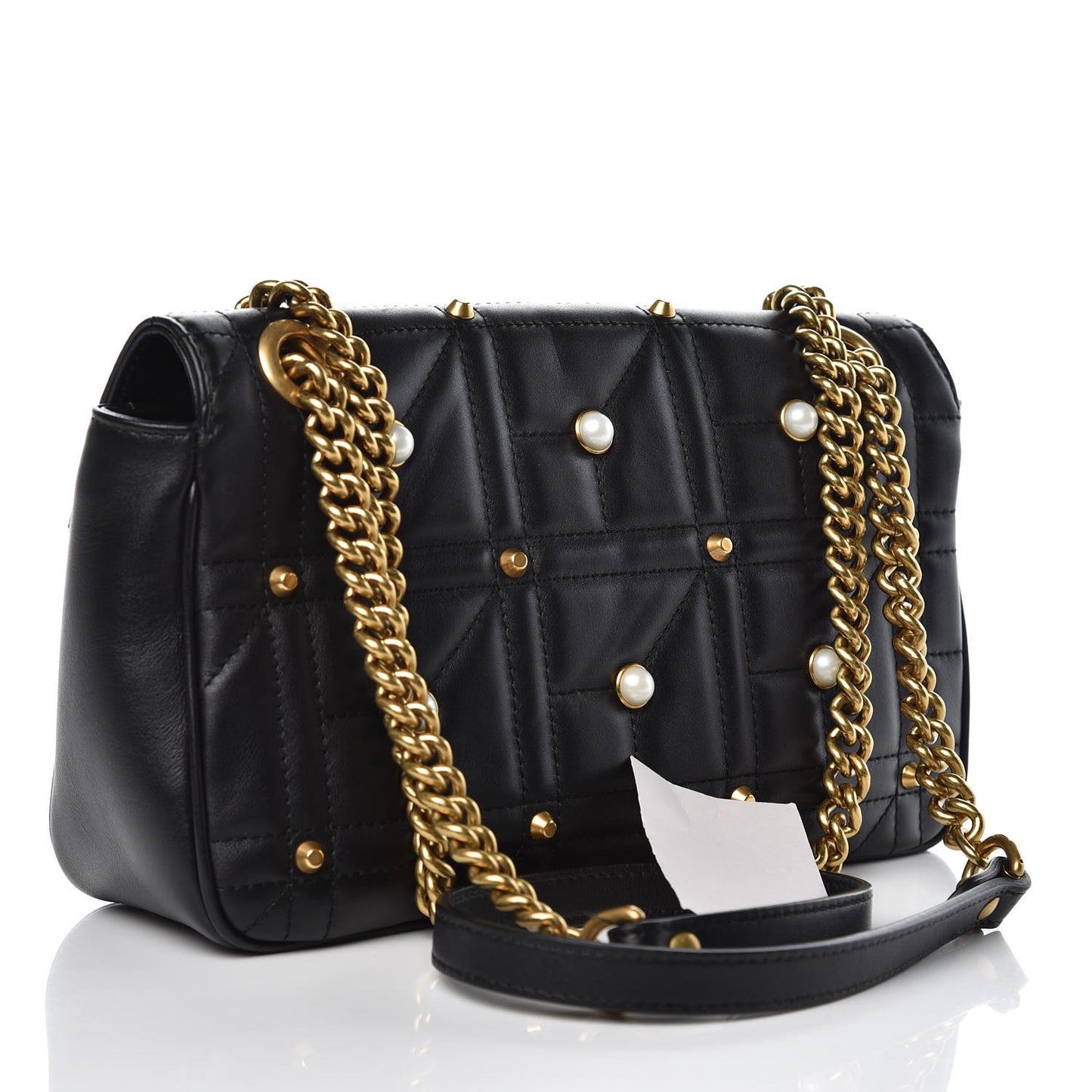 Calfskin Matelasse Studded Small Pearly GG Marmont Shoulder Bag Black