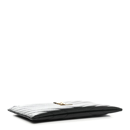 Saint Laurent Grain De Poudre Chevron Monogram Bill Pouch Black 4 of 7