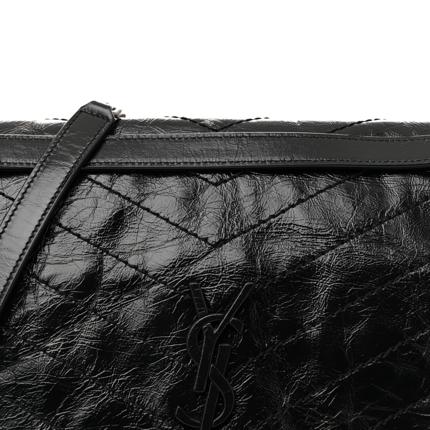 Saint Laurent Crinkled Calfskin Matelasse Monogram Large Niki Chain Satchel Black 8 of 12