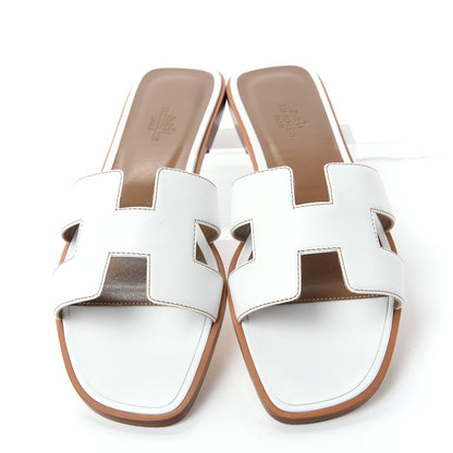 Hermes Box Calfskin Oran Sandals 39 White 5 of 11