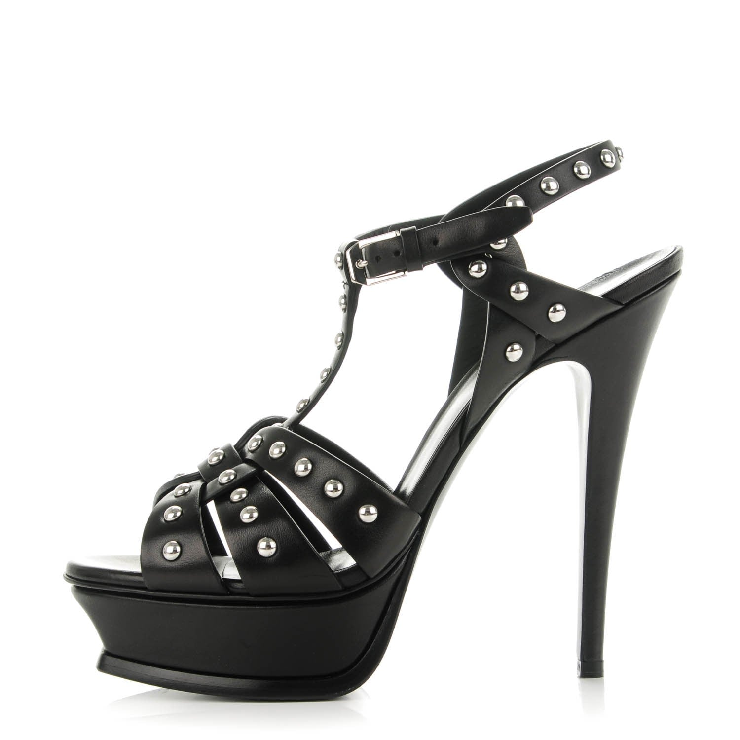Saint Laurent Calfskin Tribute 105 Studded Platform Sandals 39 Black 1 of 7