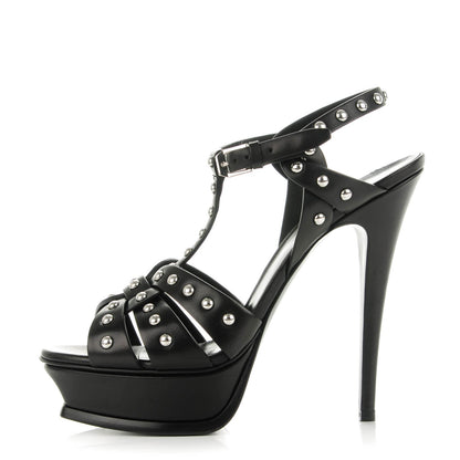 Saint Laurent Calfskin Tribute 105 Studded Platform Sandals 39 Black 1 of 7
