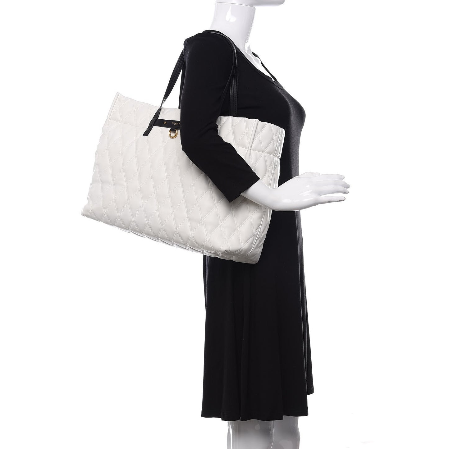 Rubber Effect Canvas Quilted Duo Shopper Tote White