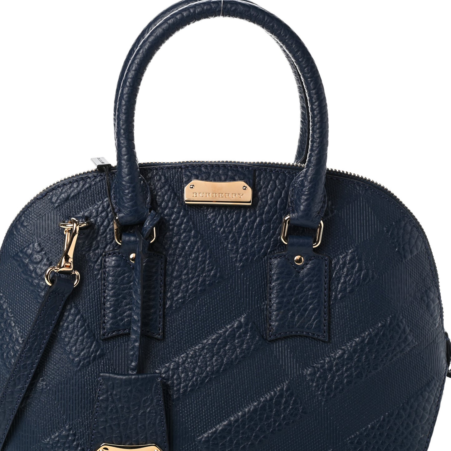 Heritage Grain Check Embossed Small Orchard Bowling Bag Blue Carbon