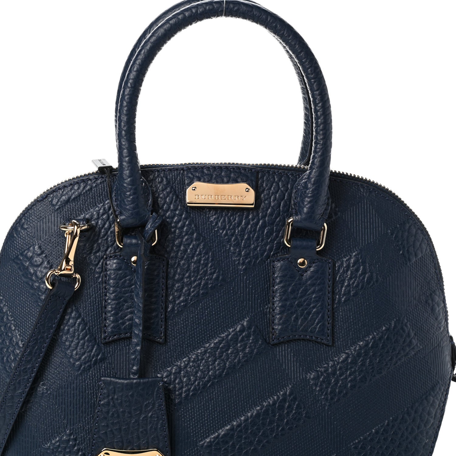 Burberry Heritage Grain Check Embossed Small Orchard Bowling Bag Blue Carbon 7 of 9