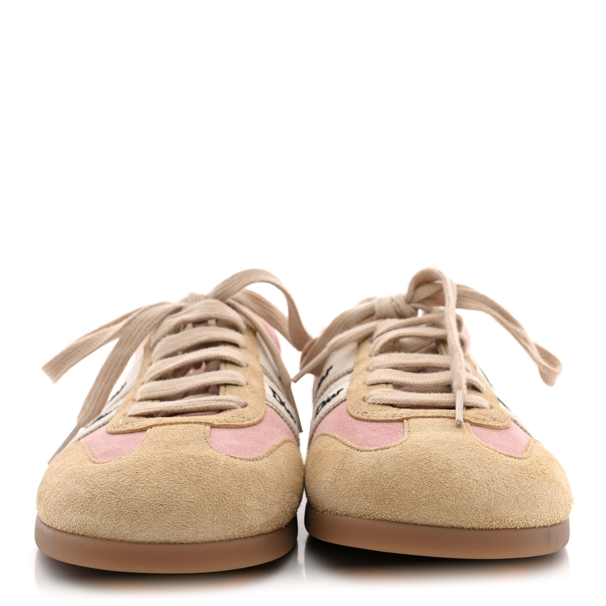 Christian Dior Suede Calfskin Ribbon Low Top Sneakers 37.5 Beige Pink 3 of 8