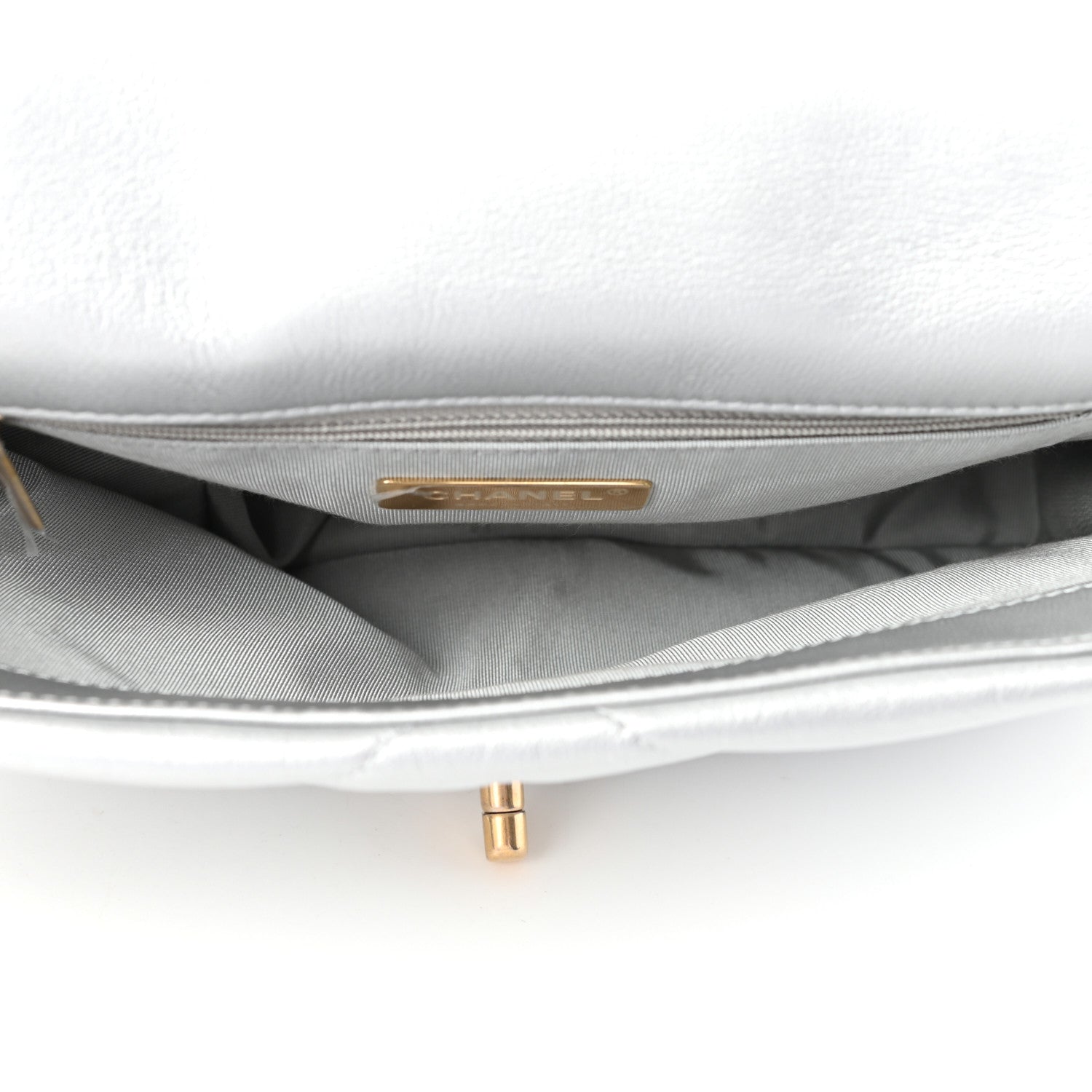 Chanel Metallic Goatskin Quilted Medium Chanel 19 Flap Silver 5 of 9