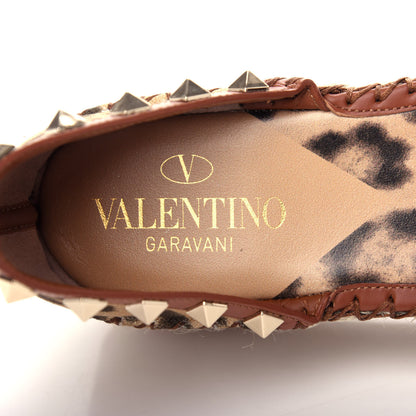Valentino Garavani Canvas Leopard Print Rockstud Ankle Wrap Espadrille Flatform Sandals 38 Brown 8 of 11