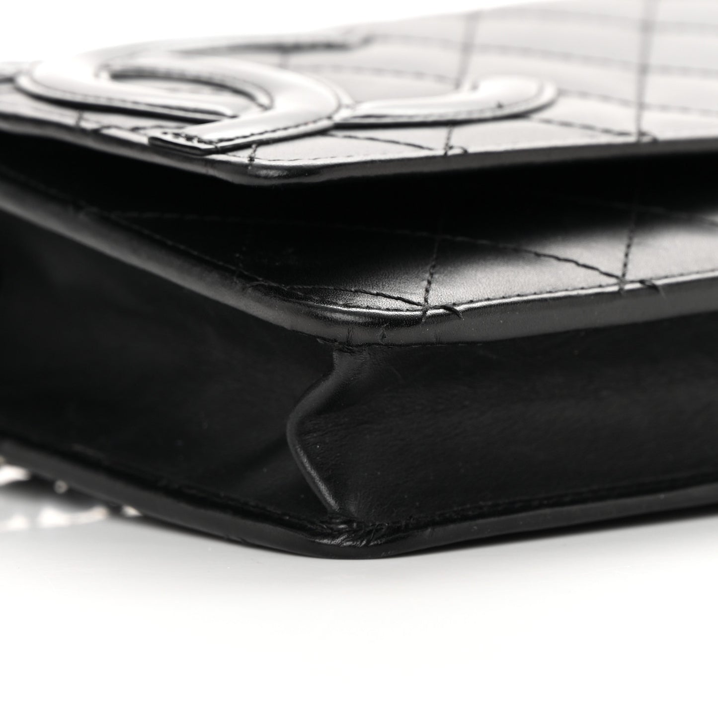 Calfskin Quilted Cambon Wallet On Chain WOC Black