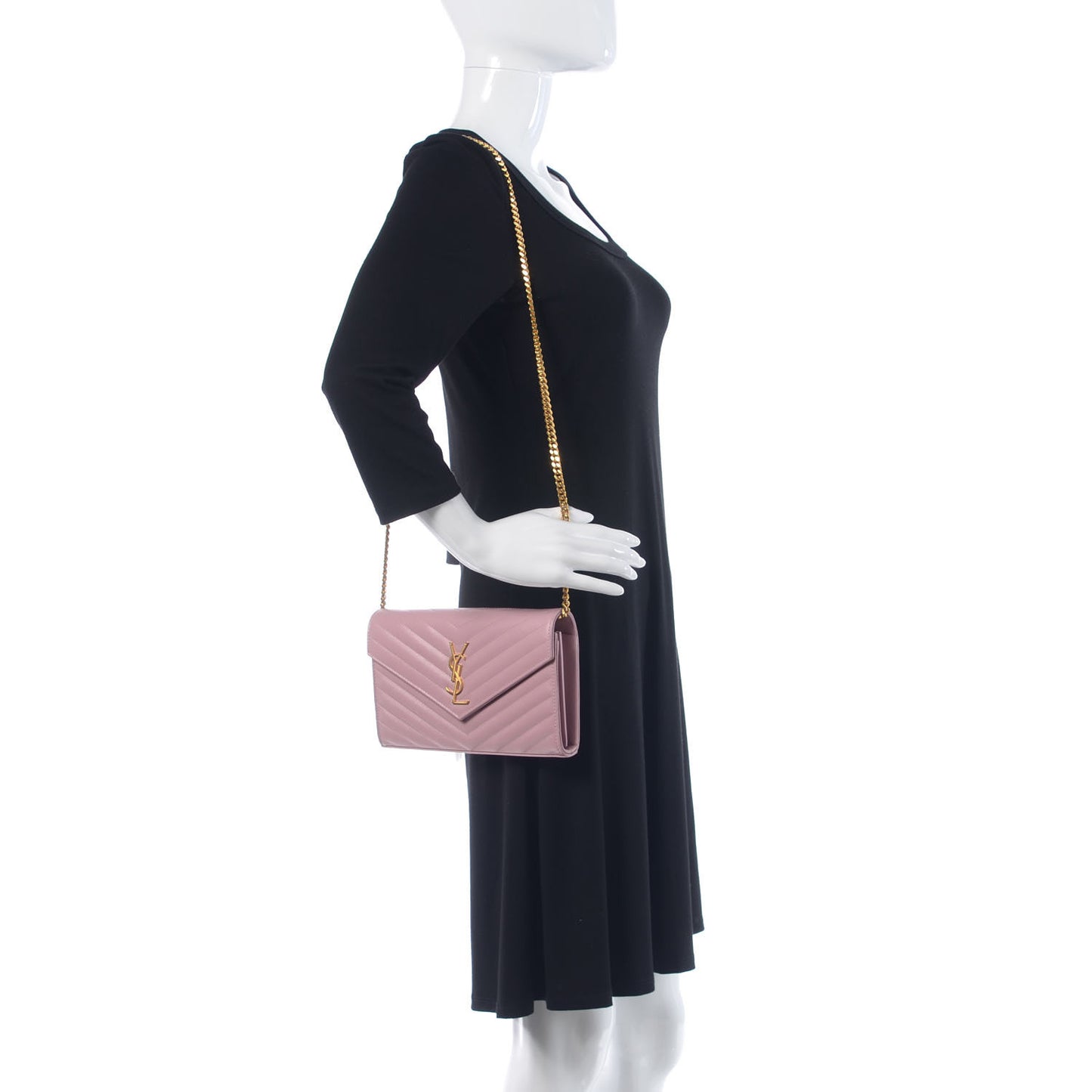 Grain De Poudre Matelasse Chevron Monogram Chain Wallet Tender Pink