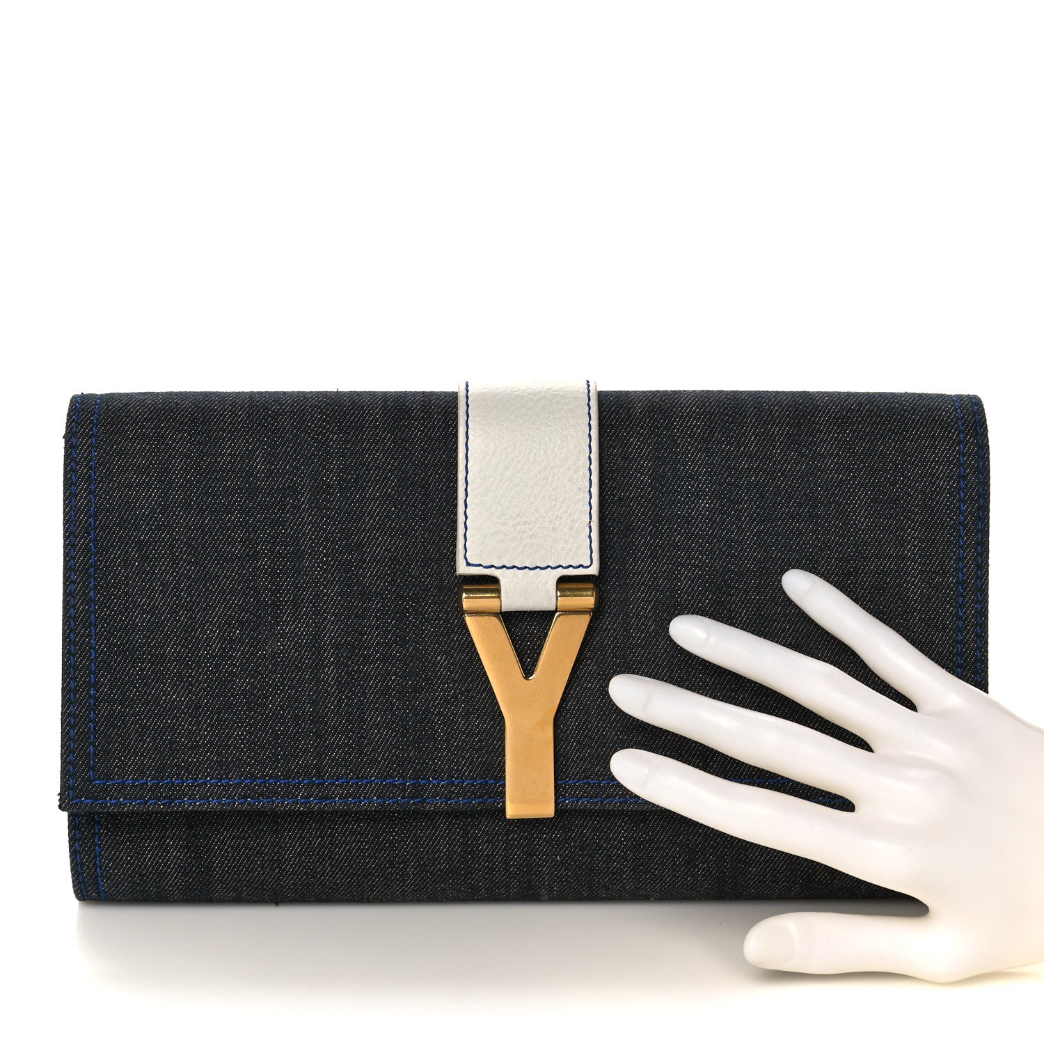 Saint Laurent Denim Y Ligne Clutch 2 of 10