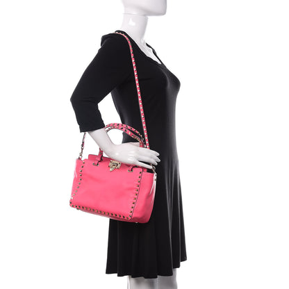 Valentino Garavani Vitello Small Rockstud Tote Fuxia Fluo 2 of 9
