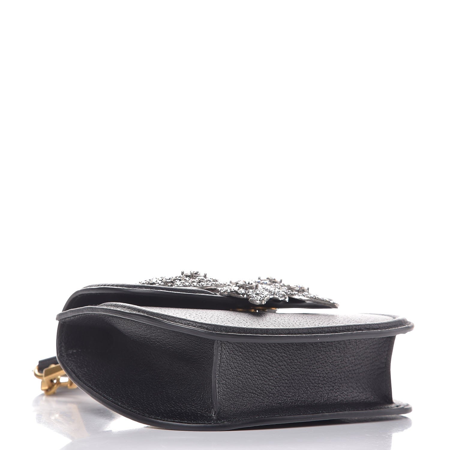 Gucci Calfskin Web Crystal Butterfly Stripe Small Totem Shoulder Bag Black 4 of 7