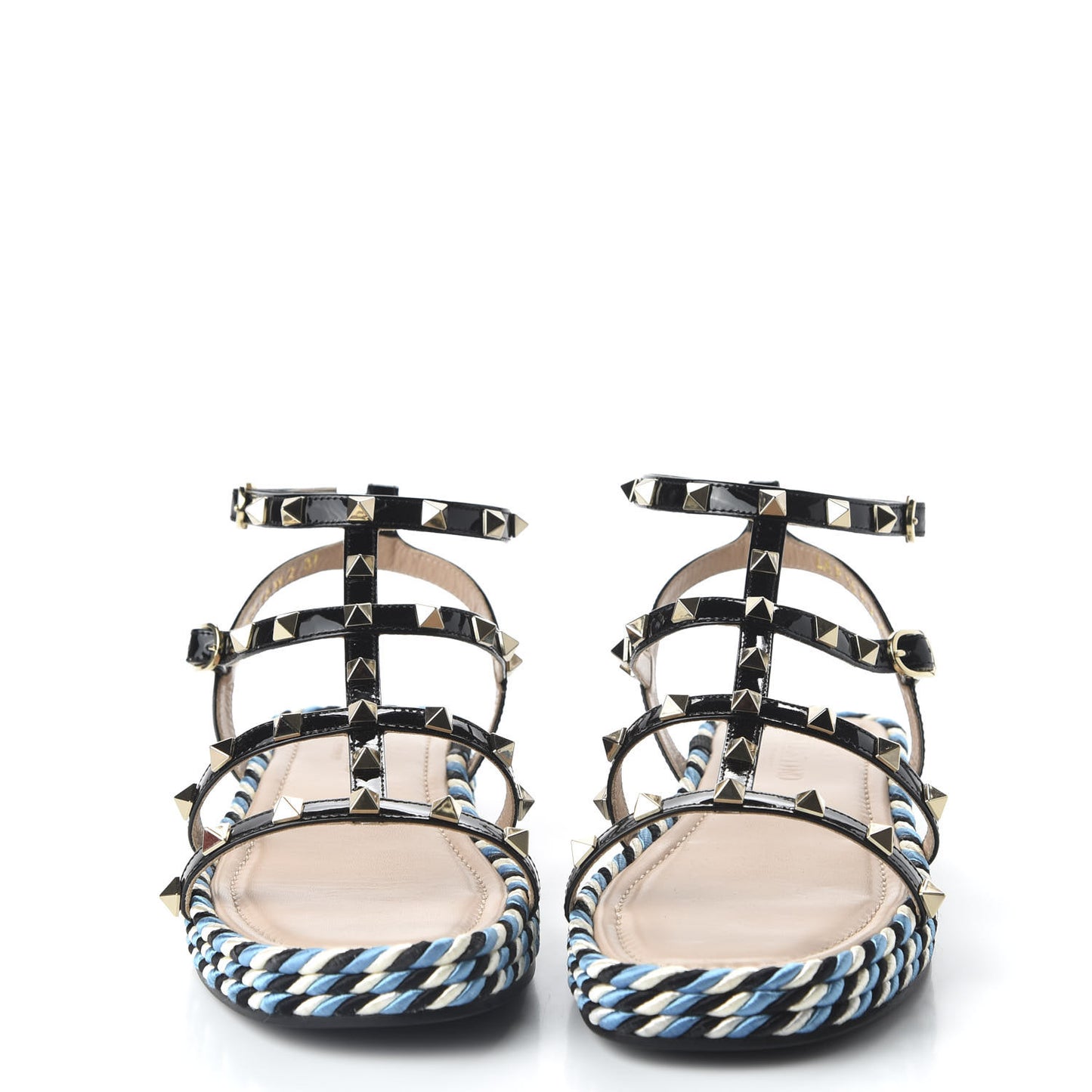 Patent Rockstud Torchon Espadrille Caged 30mm Flat Sandals 37 Black