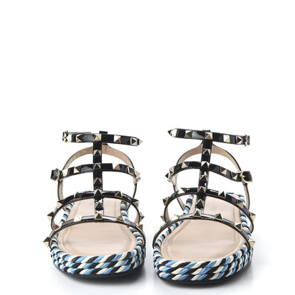 Valentino Garavani Patent Rockstud Torchon Espadrille Caged 30mm Flat Sandals 37 Black 3 of 10