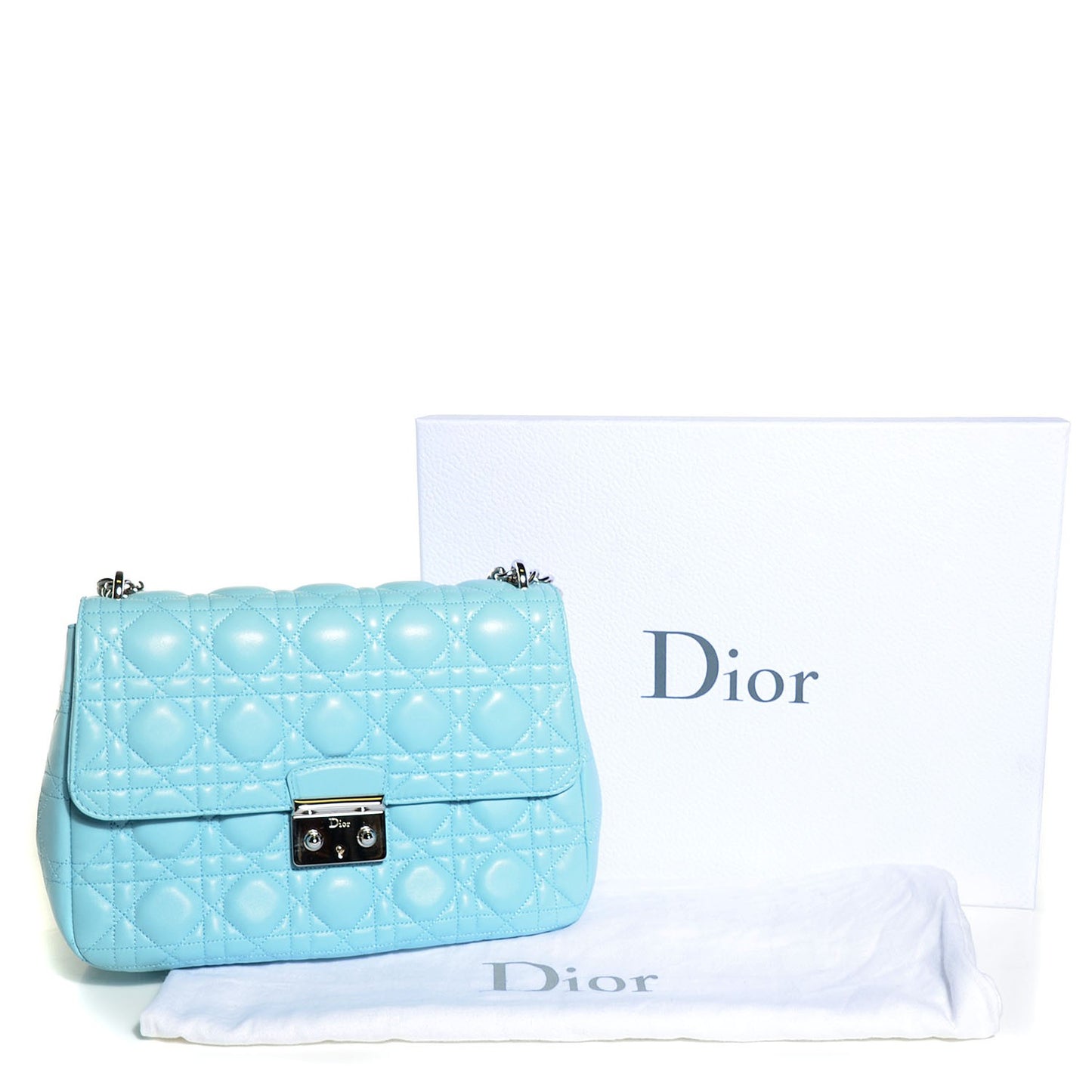 Lambskin Cannage Large Miss Dior Flap Cupcake Blue