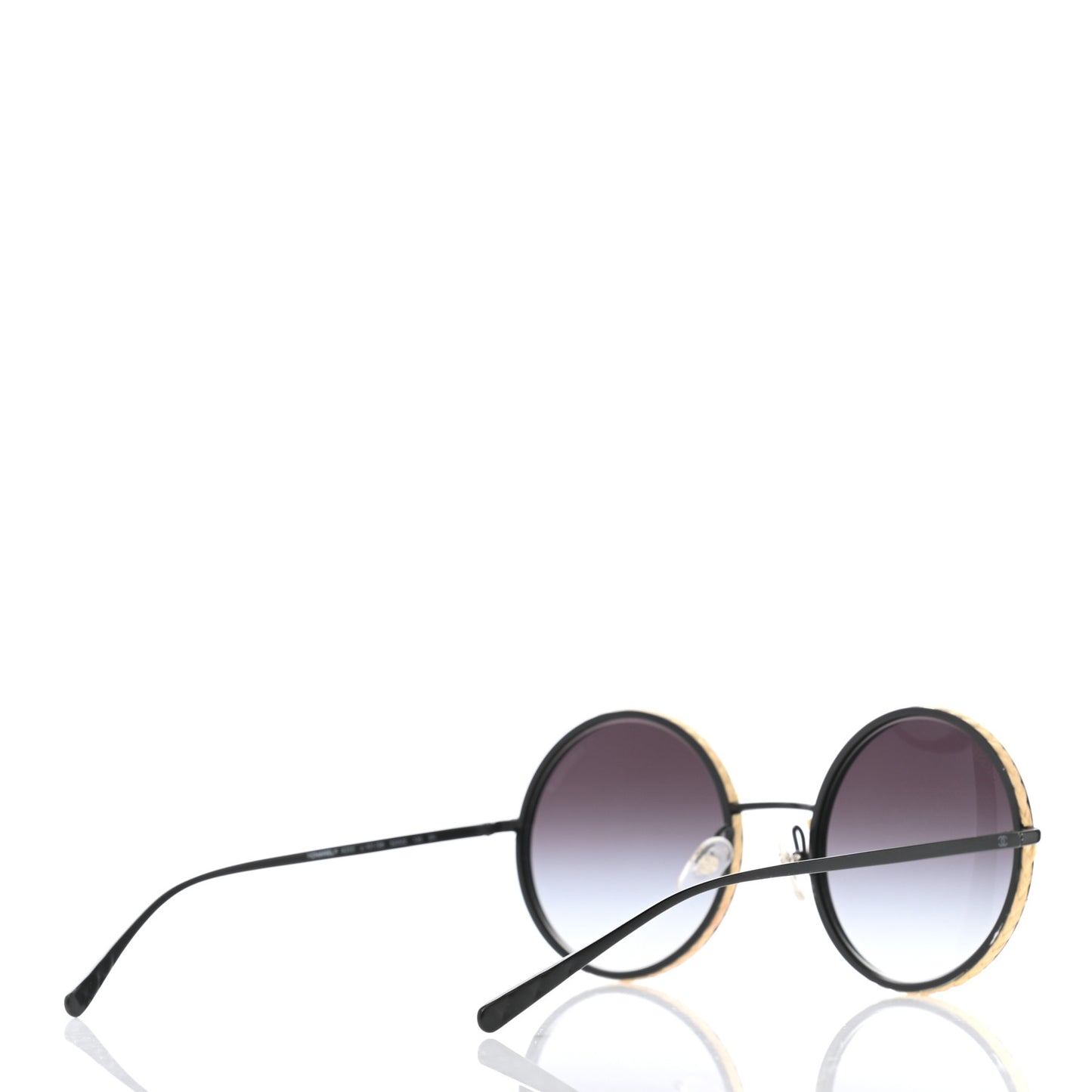 Metal Raffia Braided Round Sunglasses 4250 Black
