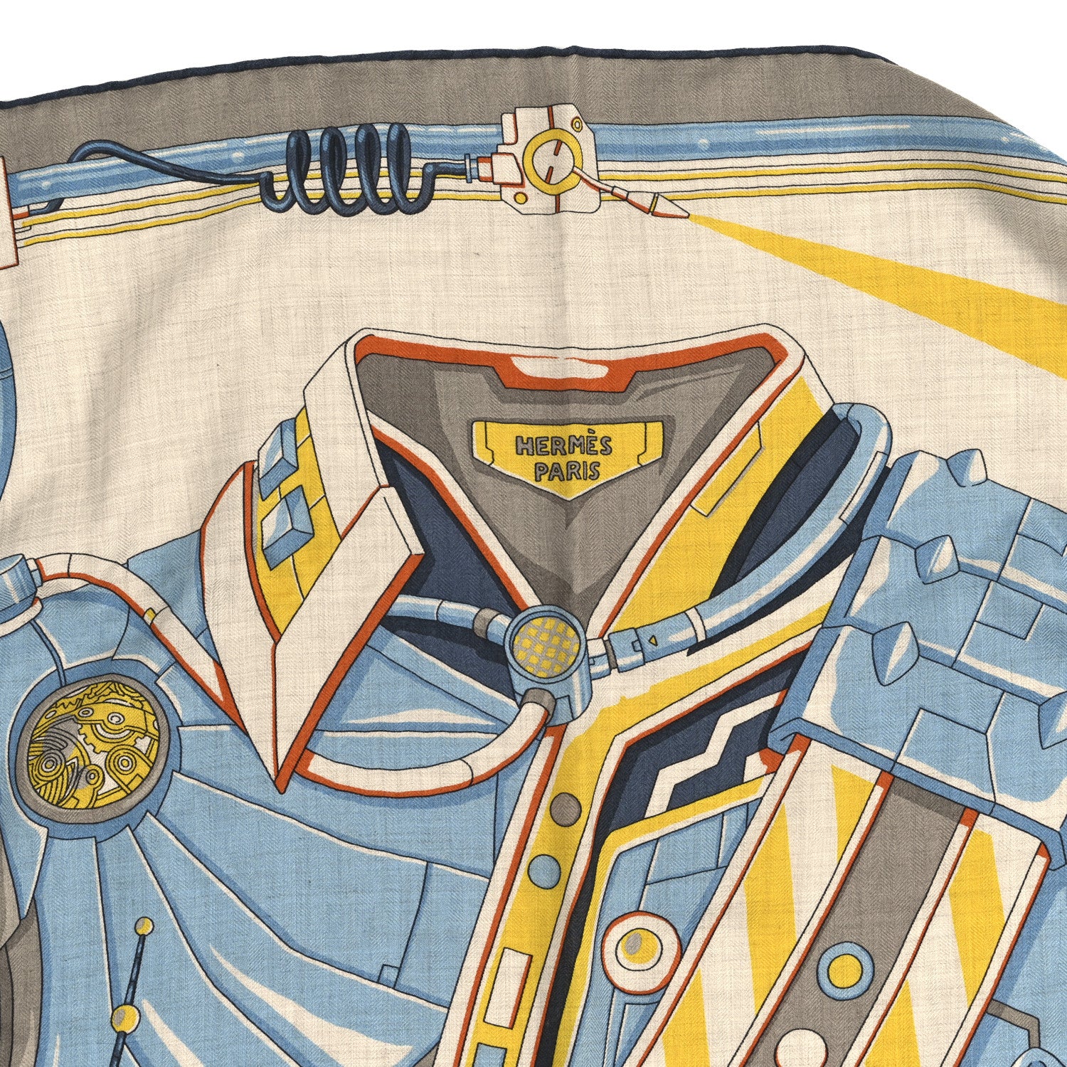 Hermes Silk Neo Brandebourgs Scarf 100 Naturel Jaune Marine