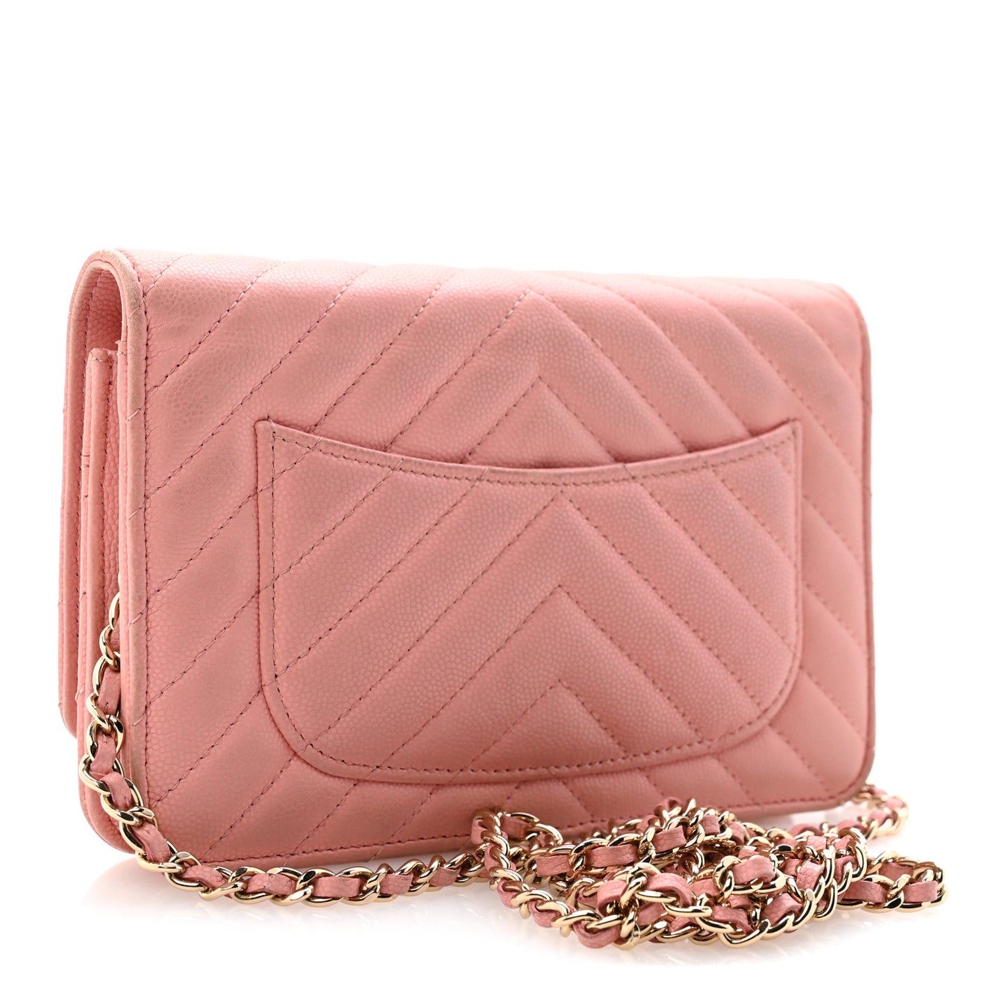 Caviar Chevron Quilted Wallet On Chain WOC Pink