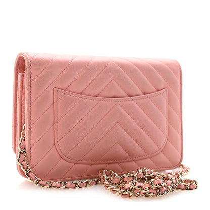 Chanel Caviar Chevron Quilted Wallet On Chain WOC Pink 3 of 14
