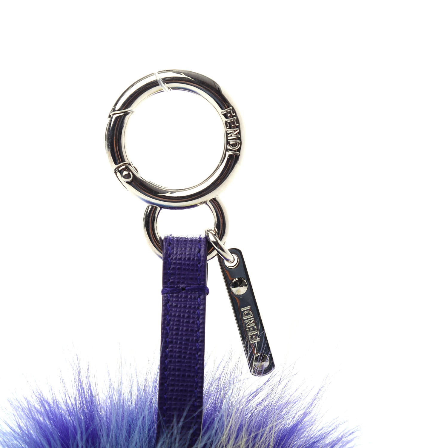 Fendi Fox Fur Vitello Elite Tri-Color Pom Pom Bag Charm Giallo Fluo Nebula Viola 3 of 4