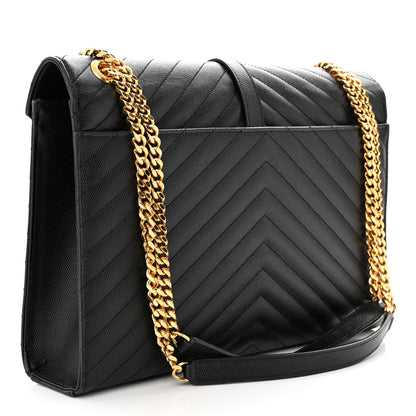 Saint Laurent Grain De Poudre Matelasse Chevron Large Monogram Satchel Black 3 of 11