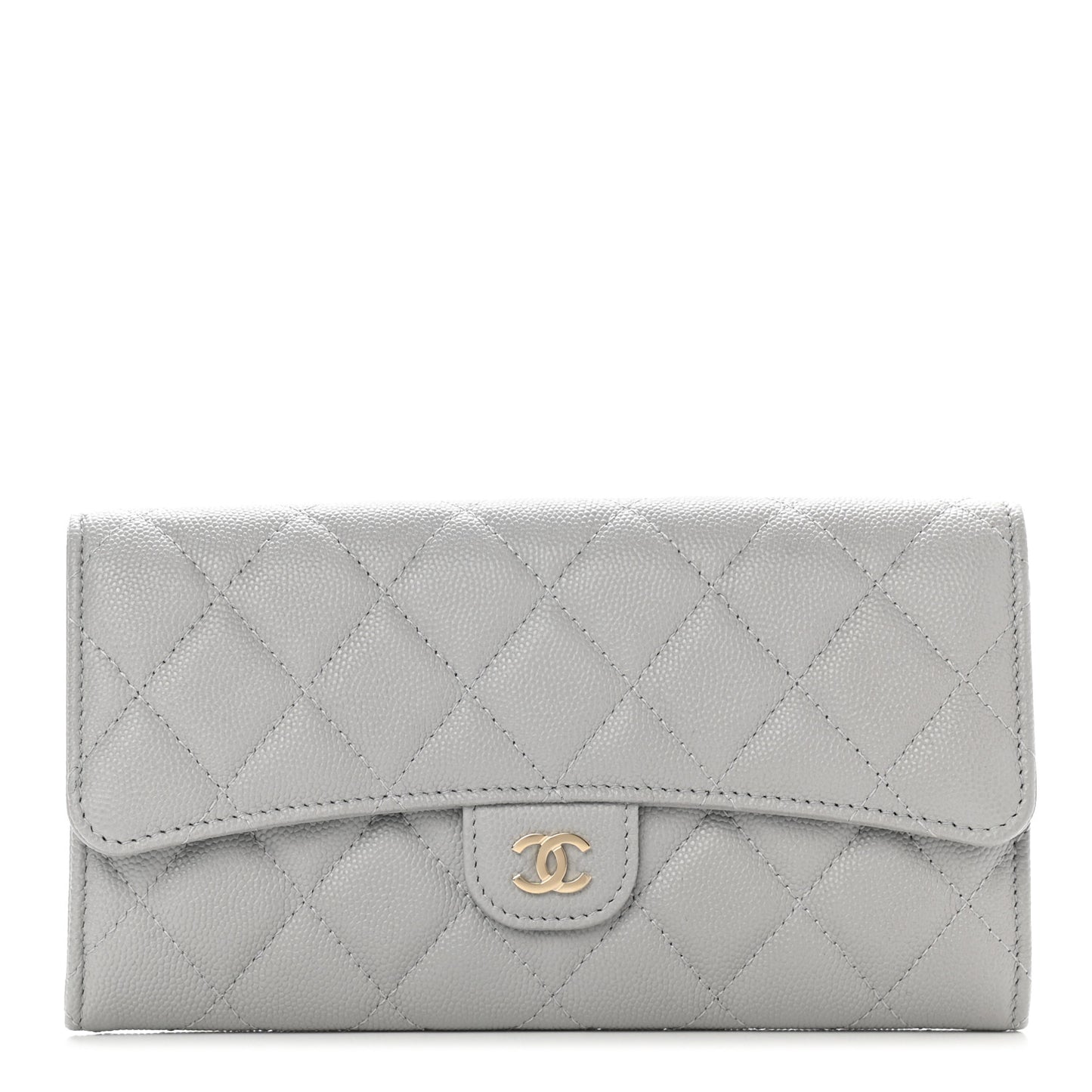 Caviar Quilted Large Flap Wallet Grey
