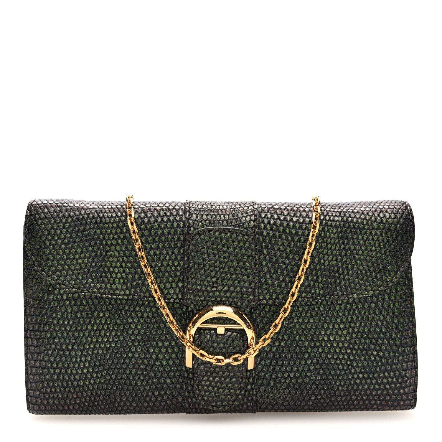 Delvaux Iridescent Lizard Calfskin Brillant Wallet On Chain Ebene Kaki 1 of 9